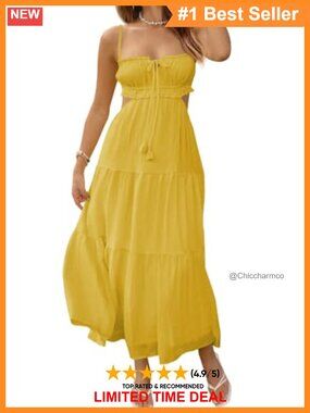 Spaghetti Strap Backless Cut Out Maxi Dress Polyester Summer Beach